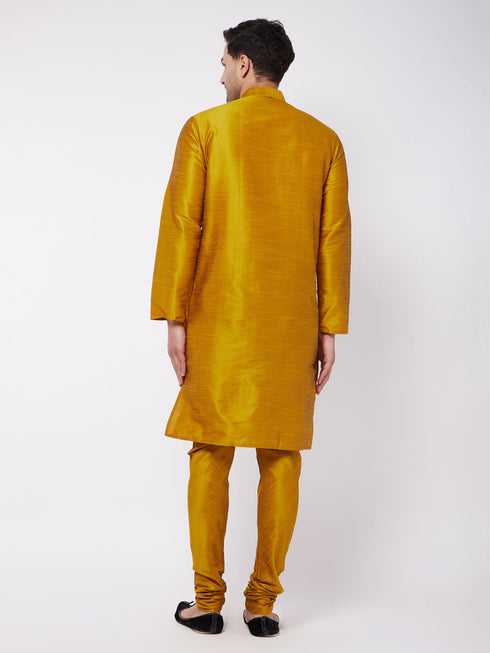 Vastramay Cotton Silk Blend Mustard color Baap Beta Kurta Pyjama Set